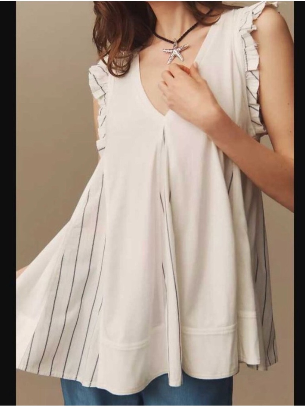 Anthropologie Pilcro Cream Tunic with Black Pinstripes size L NWT